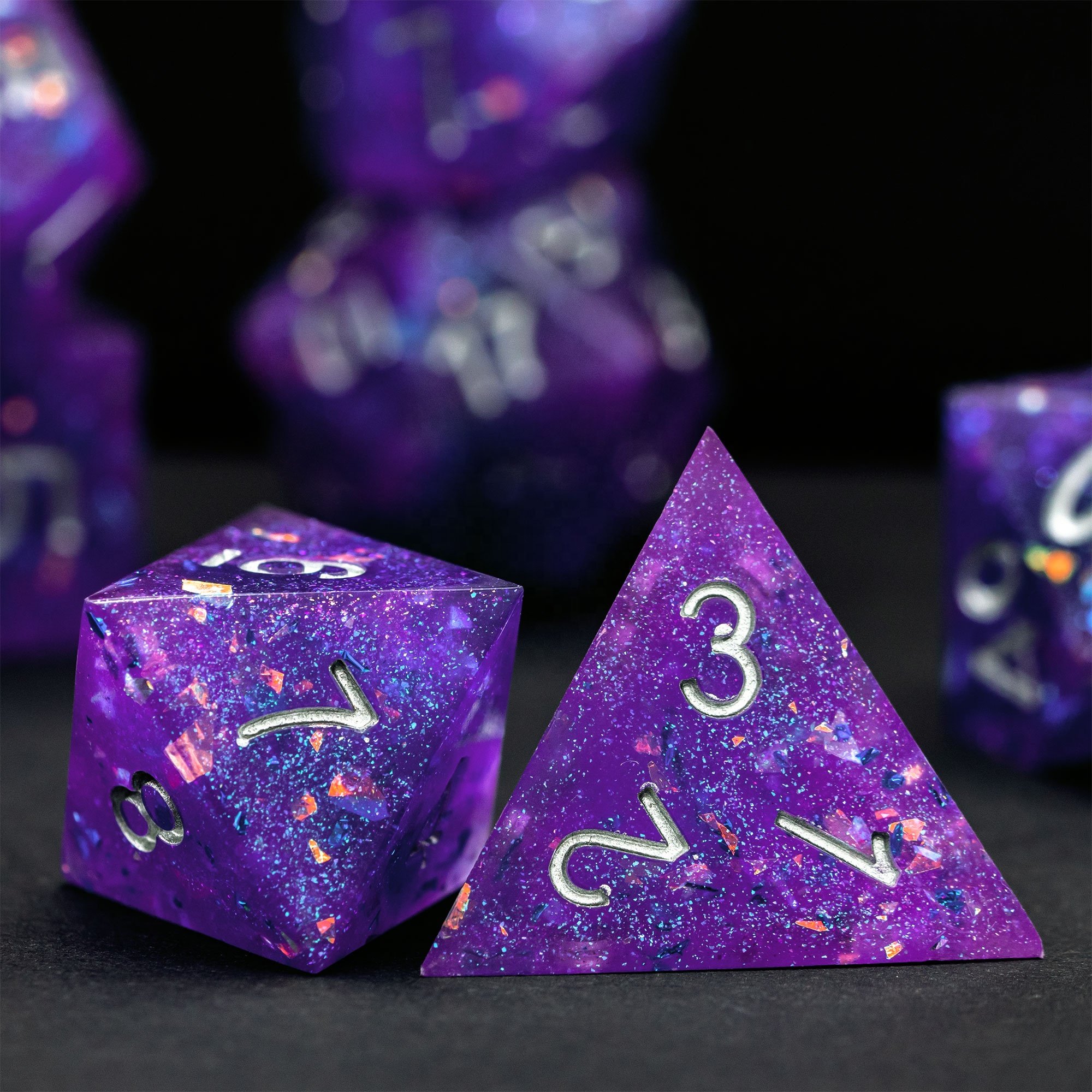 Udixi Polyhedral Sharp Edge Dice Polyhedral Purple Galaxy Resin rpg Dice Set