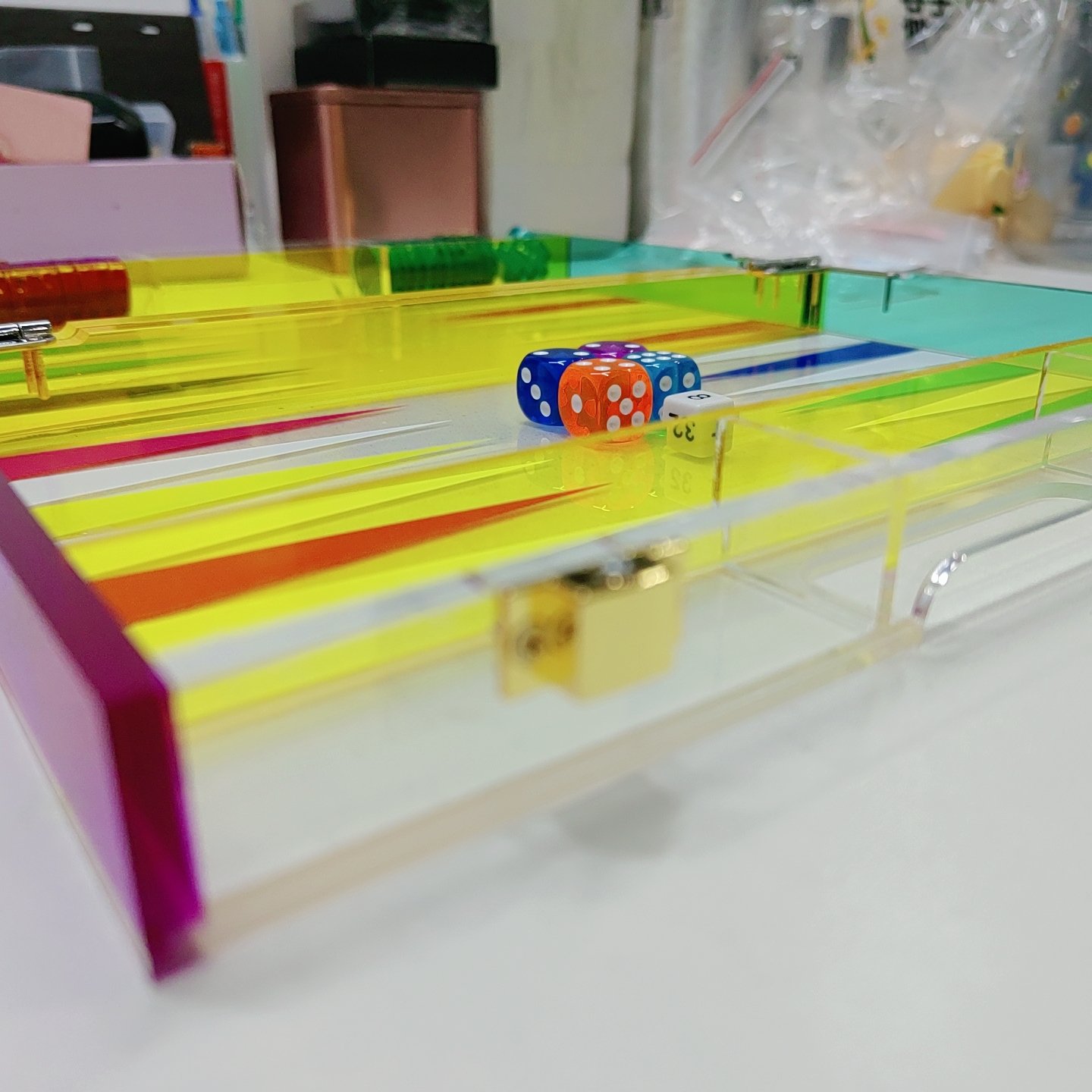 2024 Sunrise Transparent Customized Acrylic Backgammon Table Acrylic Colorful Lucite Board Free Design Acrylic Backgammon
