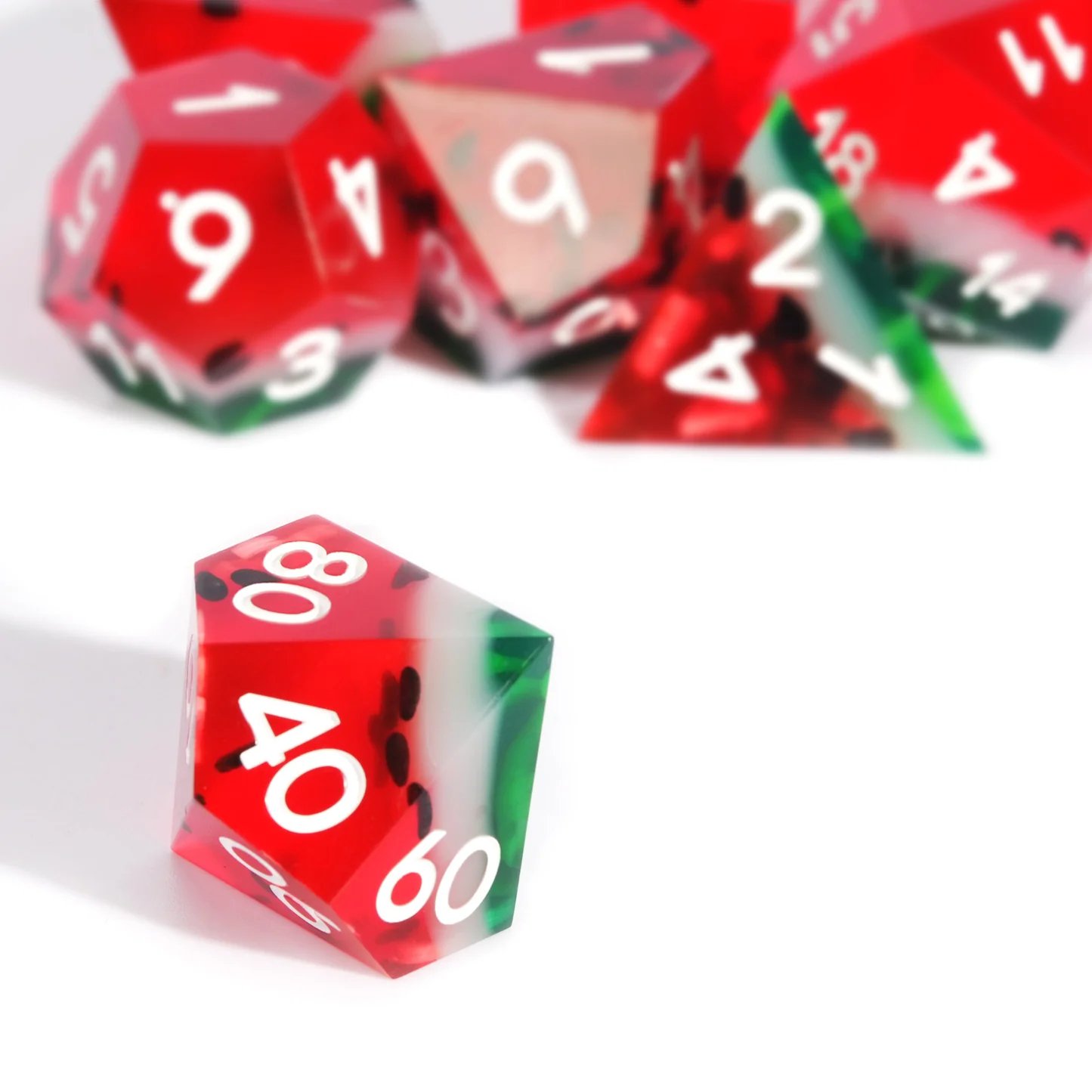 Watermelon Dnd Dice Resin Polyhedral D20 Natural Stone Dice D&D Gemstone 20 Sided Dice Set For Board Dungeons And Dragons game