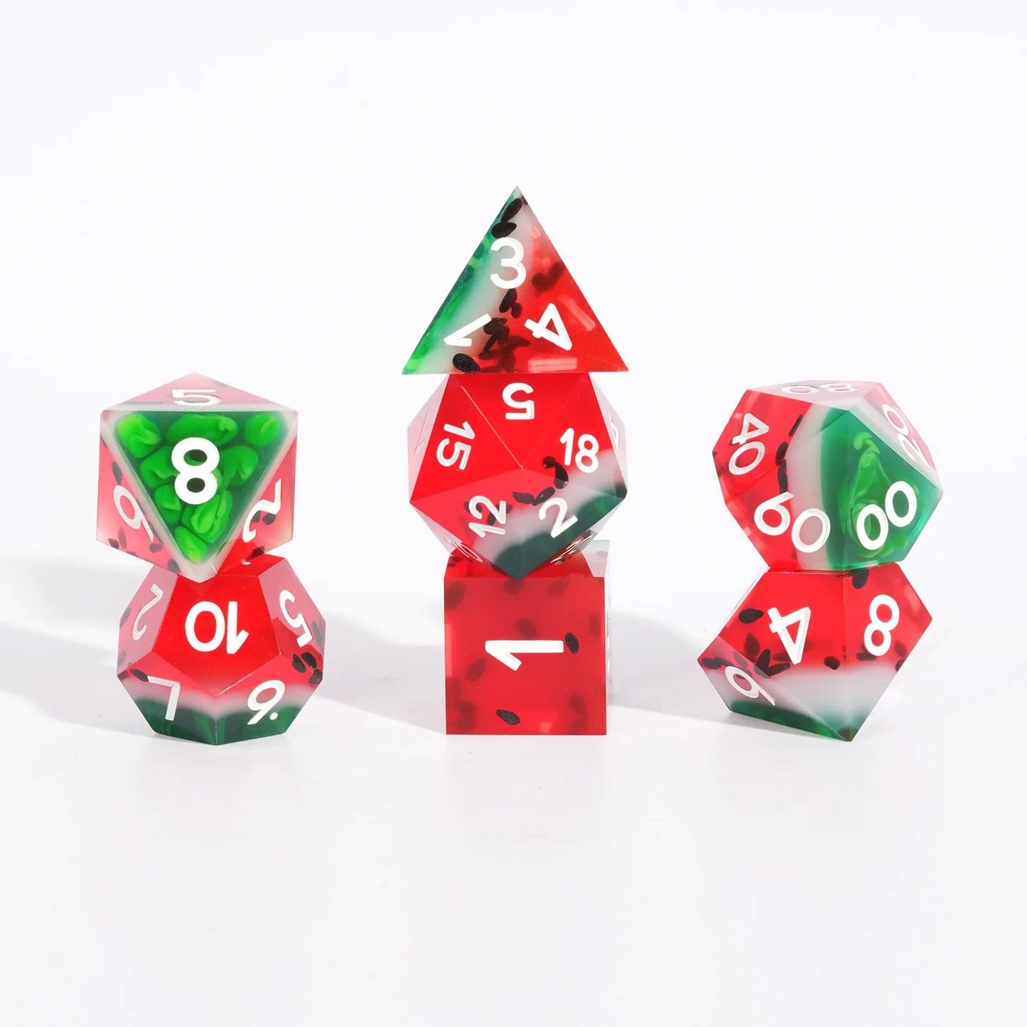 Watermelon Dnd Dice Resin Polyhedral D20 Natural Stone Dice D&D Gemstone 20 Sided Dice Set For Board Dungeons And Dragons game