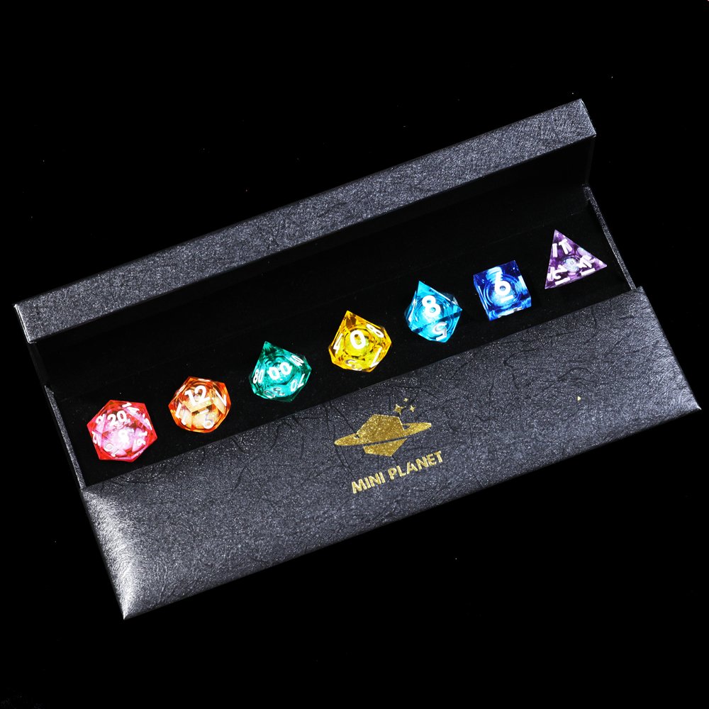MINI PLANET Polyhedral Liquid Core Dice For TRPG Board Game DND Dice Set 7pcs Wholesale Custom Resin Dice With Sharp edges Games