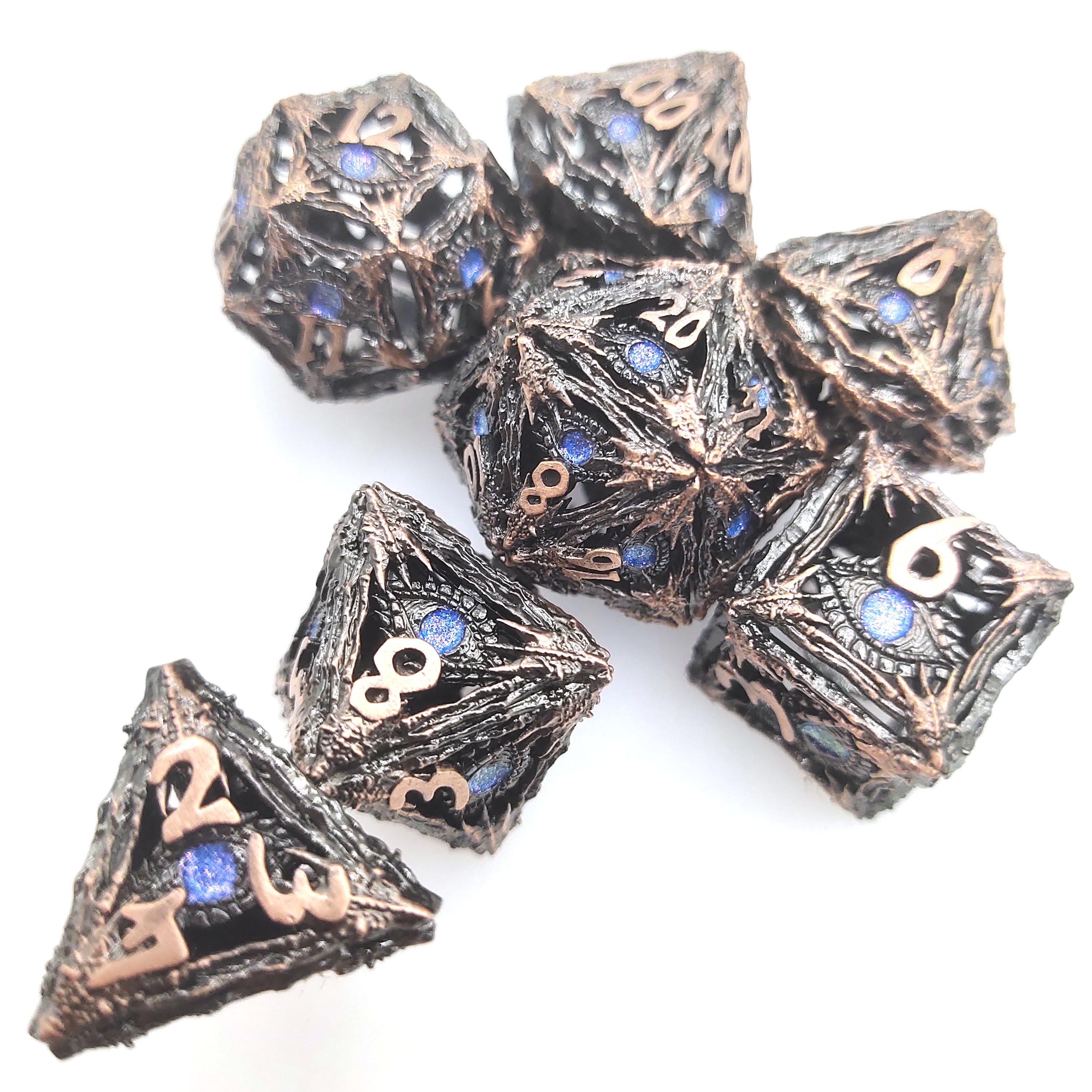 Competitive Price Unique Polyhedral Dragon Hollow Metal Dice Set for DND RPG Games
