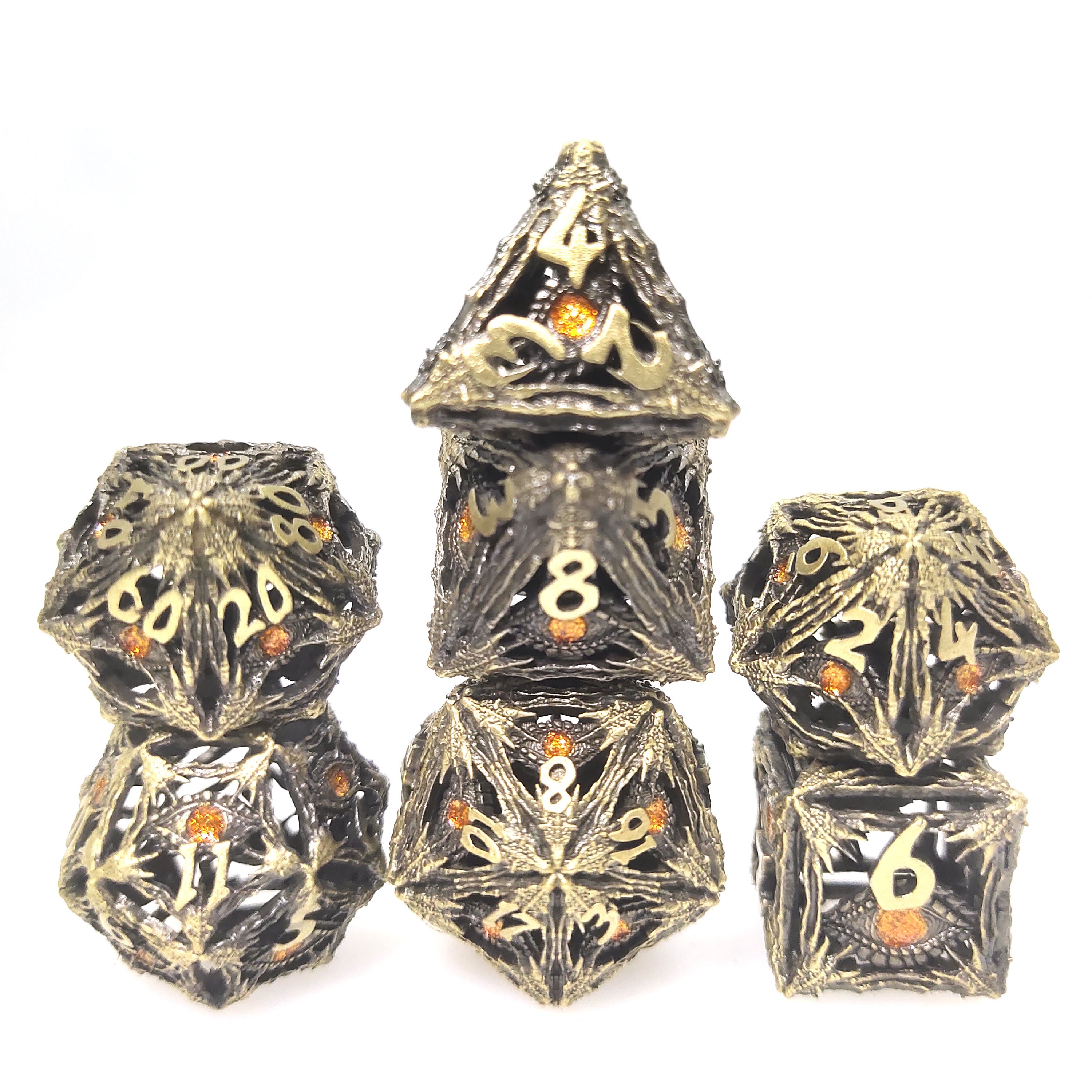 Competitive Price Unique Polyhedral Dragon Hollow Metal Dice Set for DND RPG Games