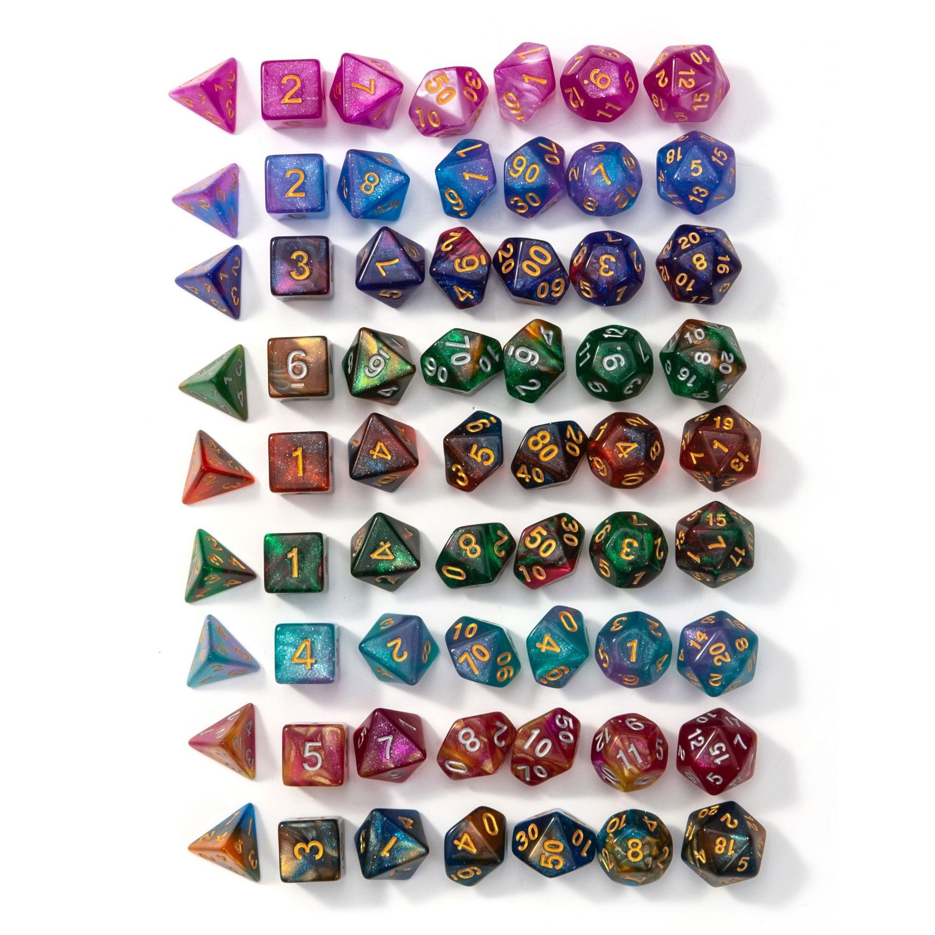 High Quality glitter rpg d20 dnd Right Angle games polyhedral acrylic multicolor dice set for for DND RPG MTG role games