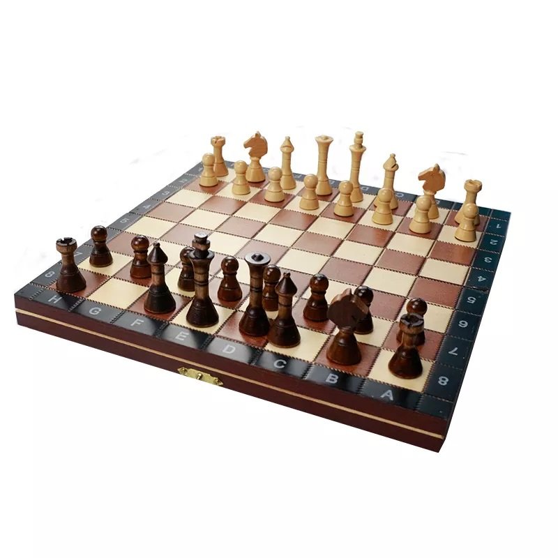 Metier Best Selling High quality wooden chess game set with folding board wholesale traditional Toy For Adult Baby Games
