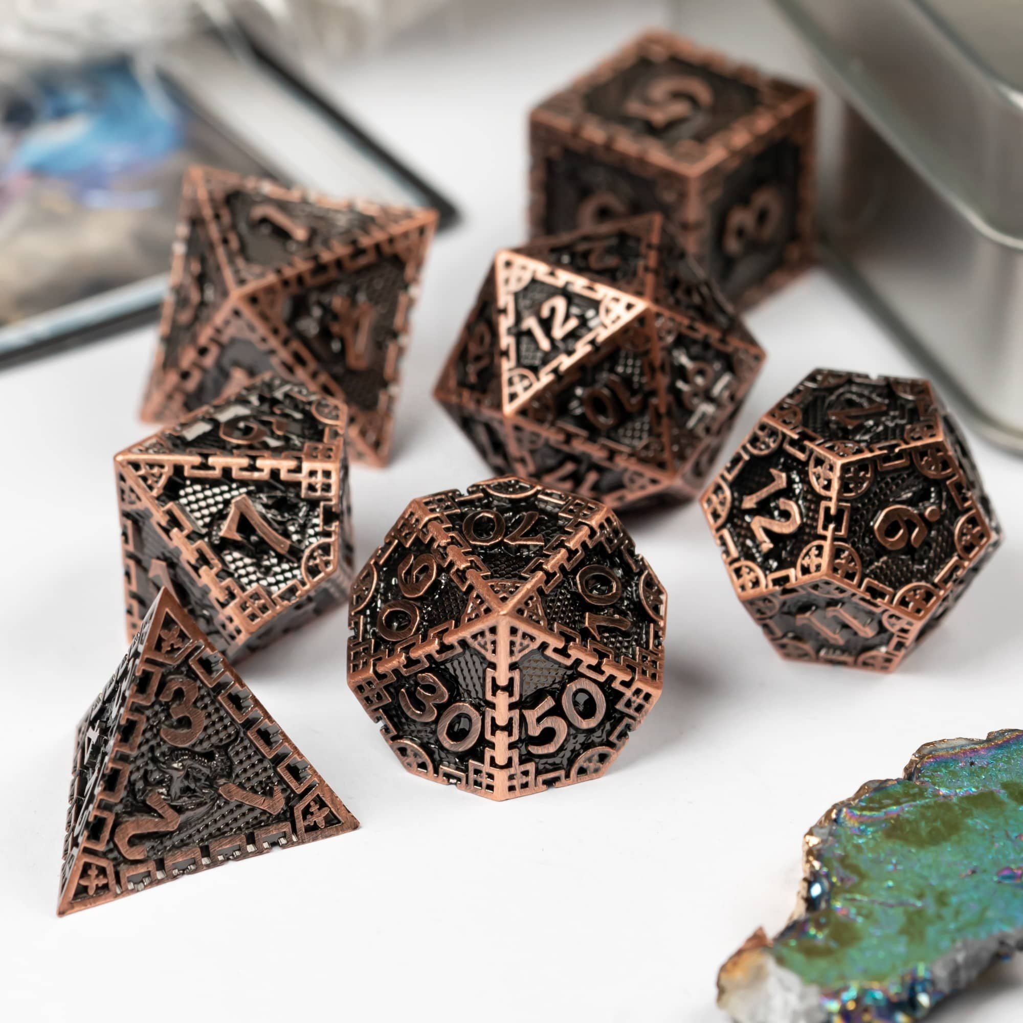 Udixi Polyhedral Metal custom logo rpg dungeons and dragons City Wall Dragon Metal Dice