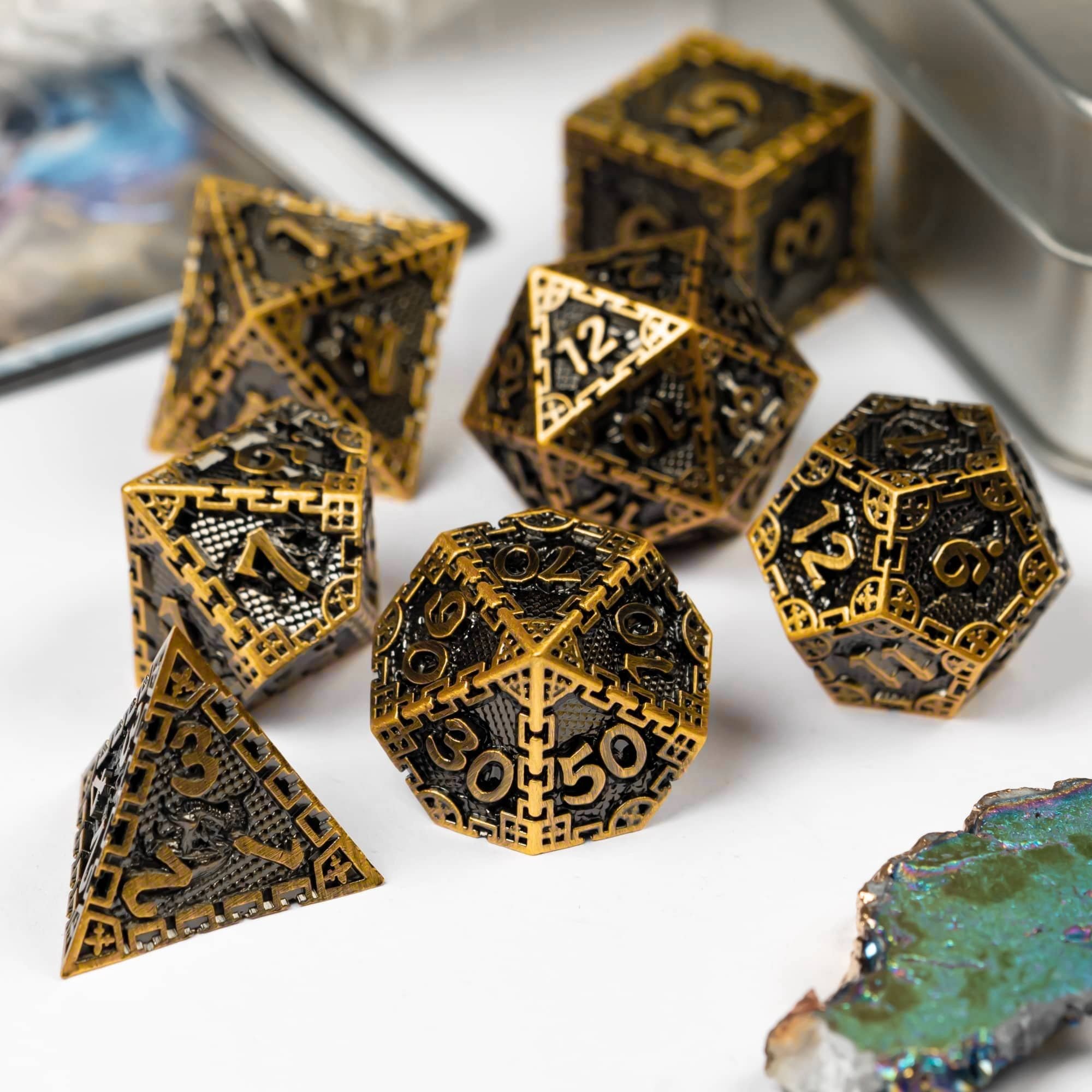 Udixi Polyhedral Metal custom logo rpg dungeons and dragons City Wall Dragon Metal Dice