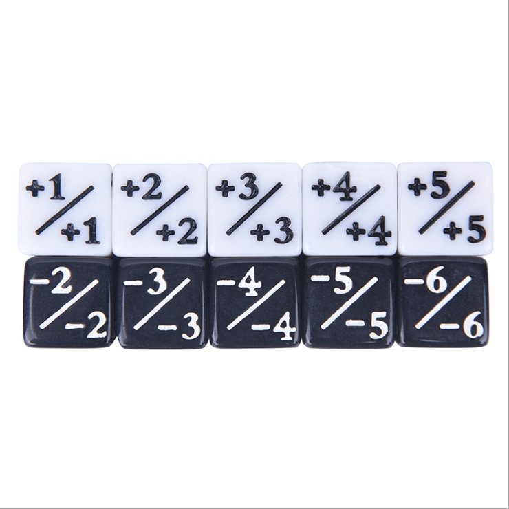 Acrylic 16mm +/- Dice White and Black Stationery Plastic Cube with +1 and -1 Counter Dice D6 Model for Games