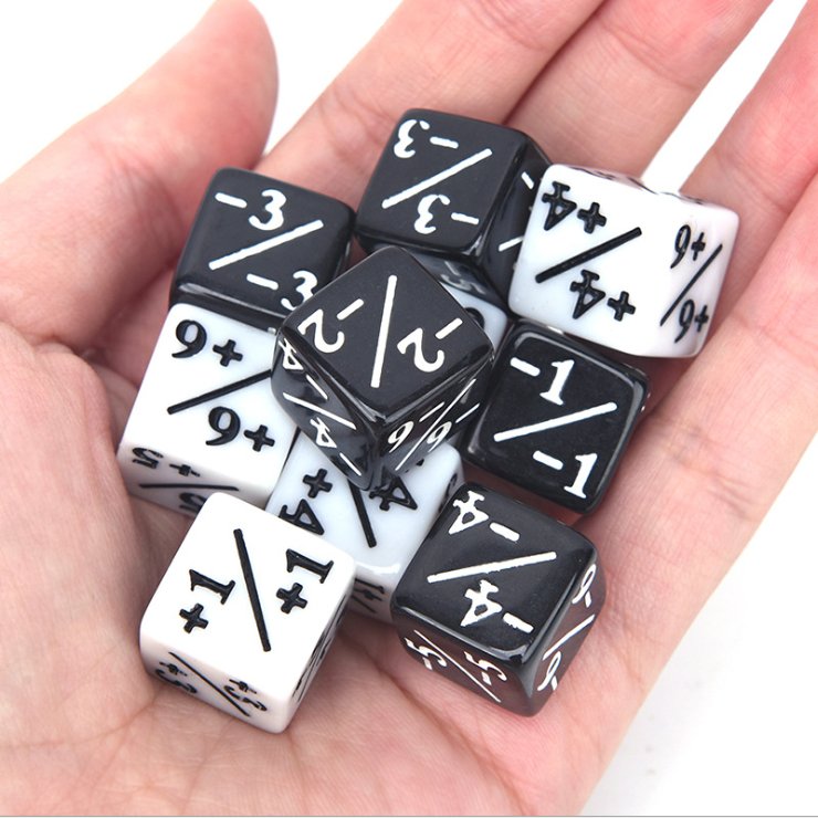 Acrylic 16mm +/- Dice White and Black Stationery Plastic Cube with +1 and -1 Counter Dice D6 Model for Games