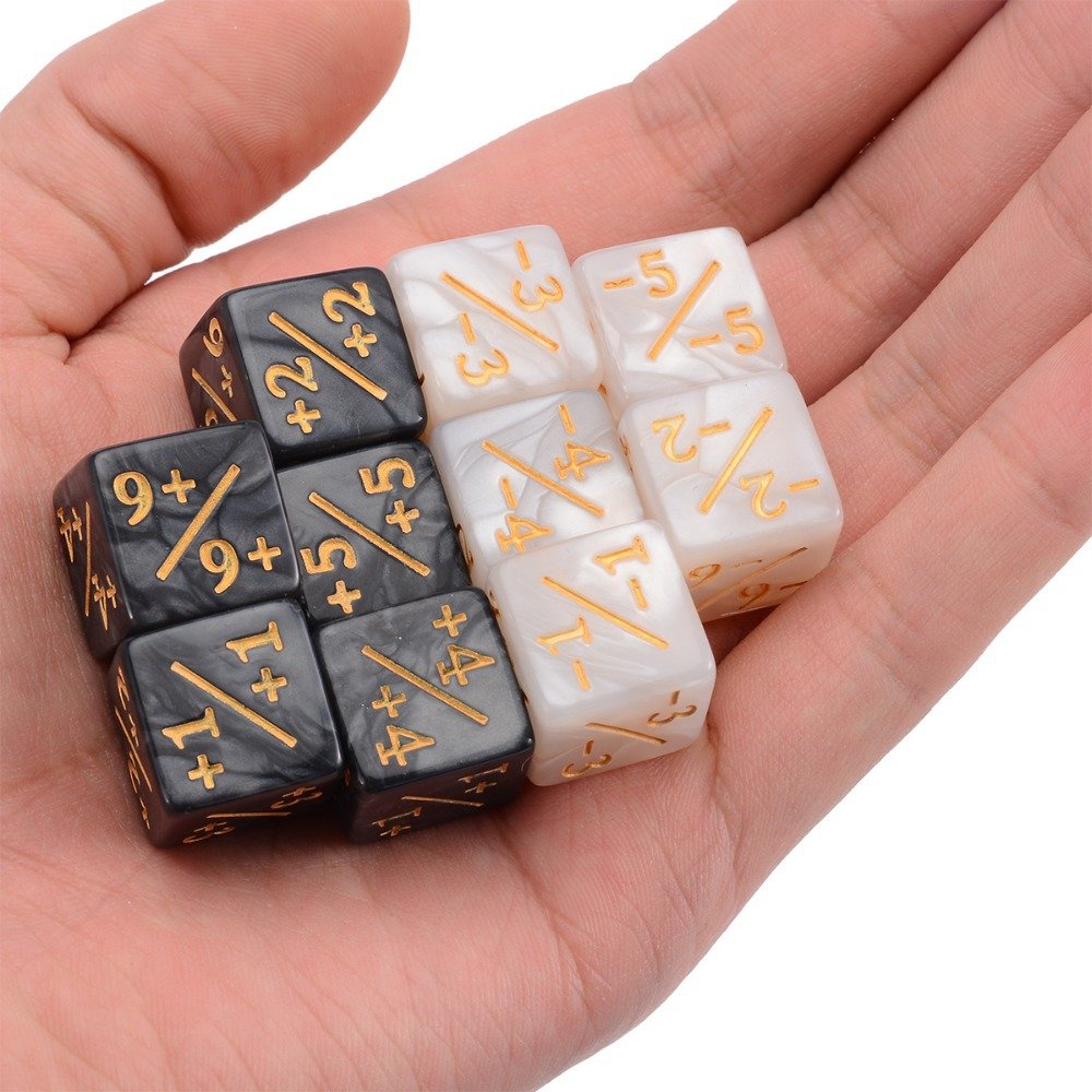 Acrylic 16mm +/- Dice White and Black Stationery Plastic Cube with +1 and -1 Counter Dice D6 Model for Games