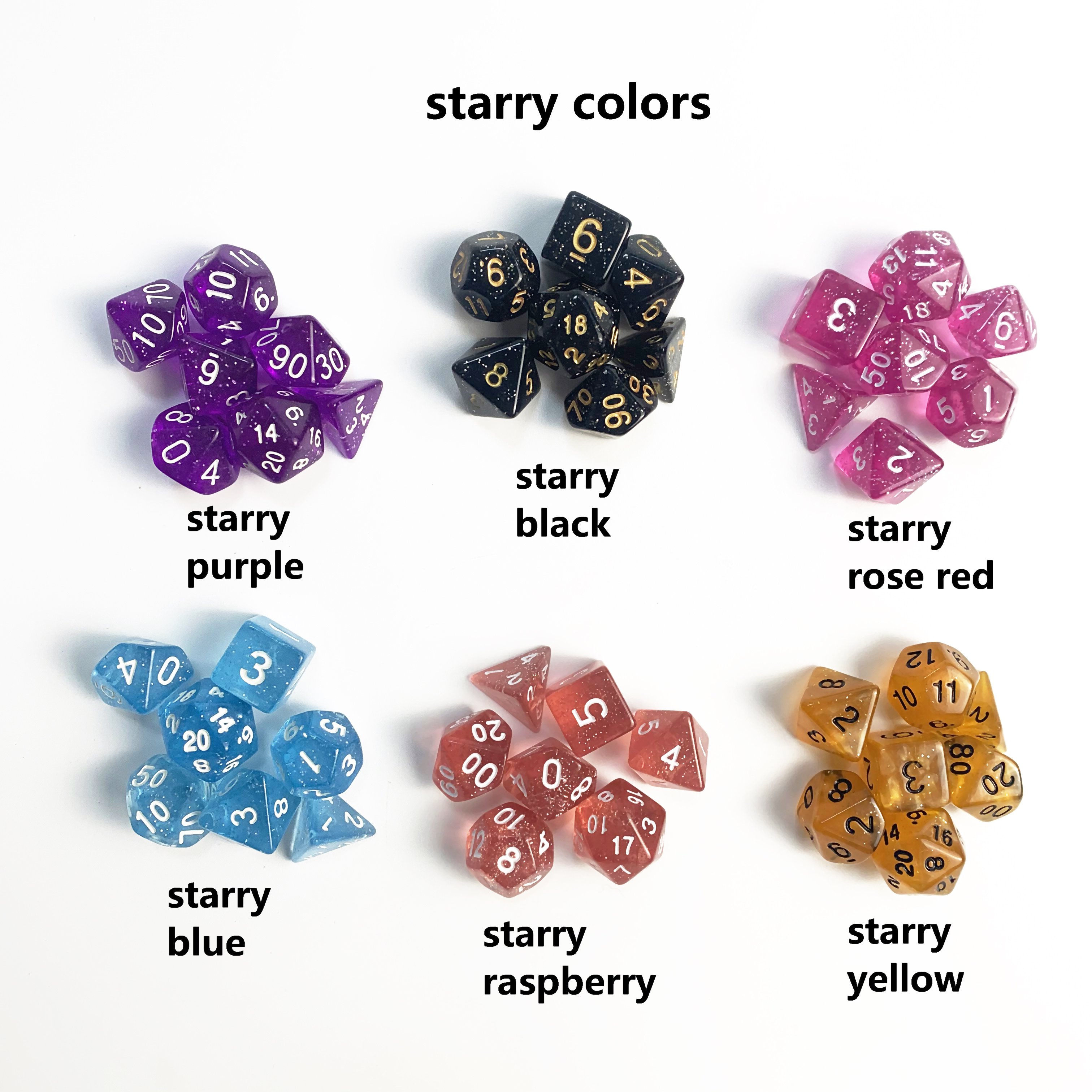 Acrylic custom cube TRPG 7pcs per set dice polyhedral 20 sided faces DND d&d pearl starry color wholesale dice plastic dice sets