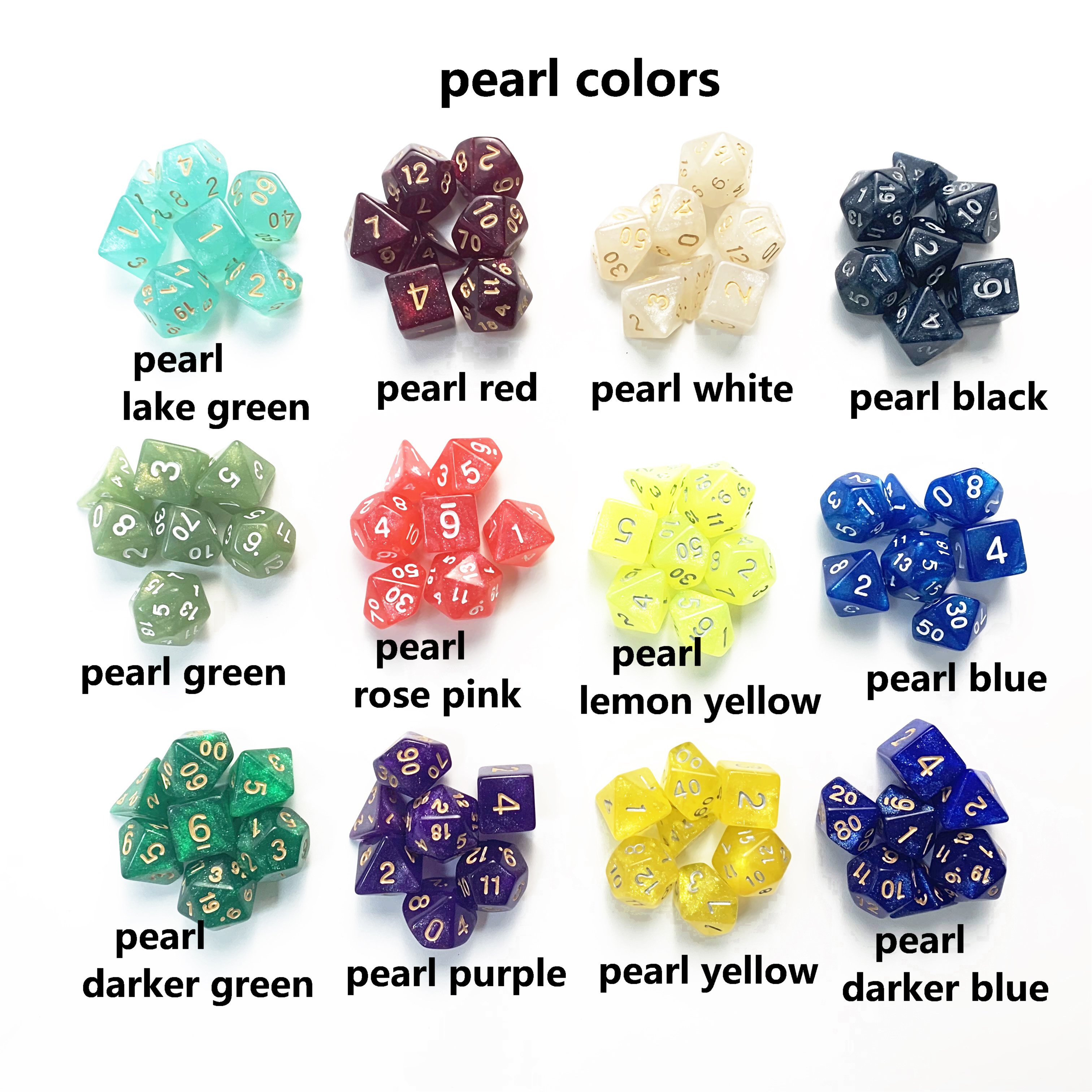 Acrylic custom cube TRPG 7pcs per set dice polyhedral 20 sided faces DND d&d pearl starry color wholesale dice plastic dice sets