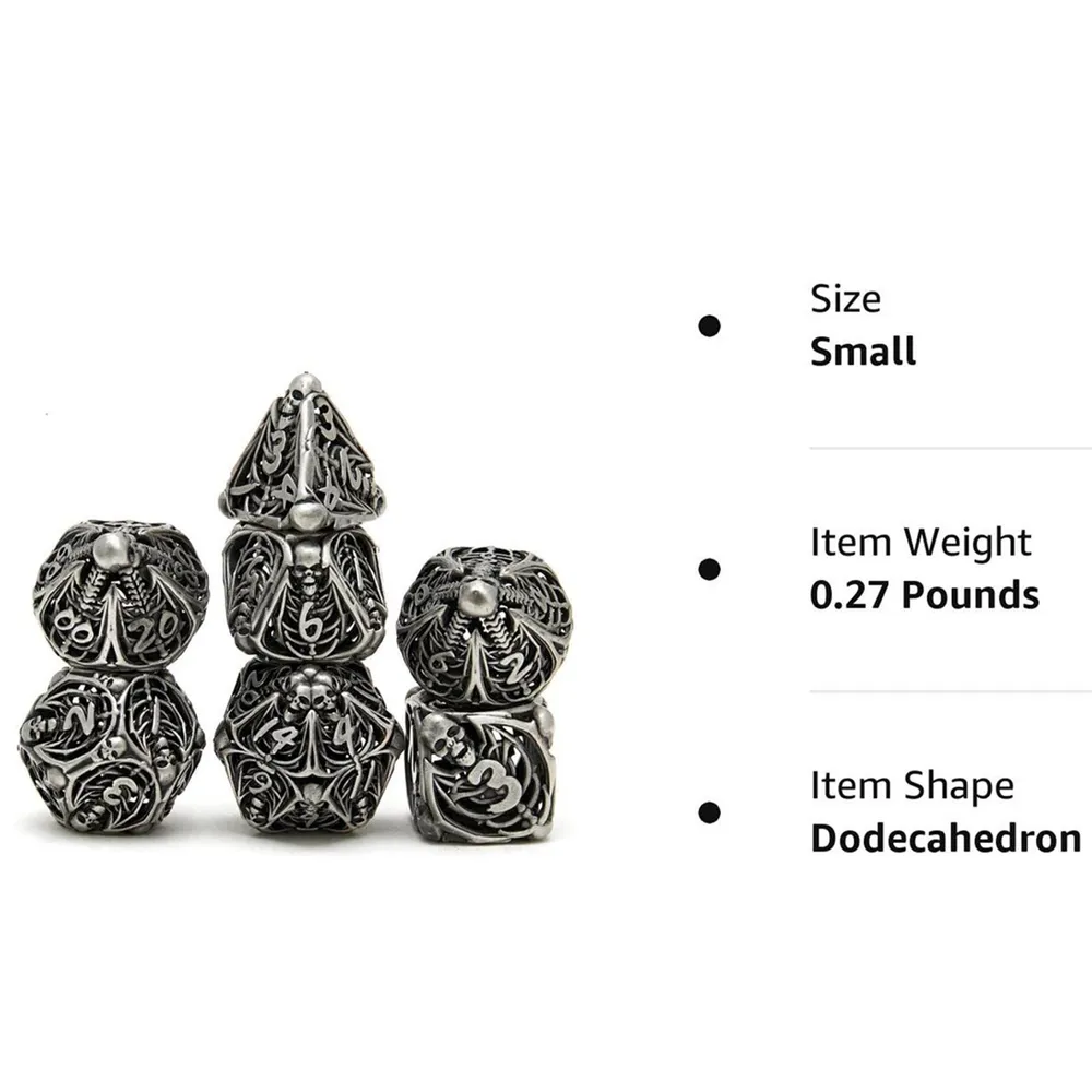 Custom logo Metal Hollow Skull RPG DND Dice set for Dungeon Dragon board game role-playing polyhedral digital dice