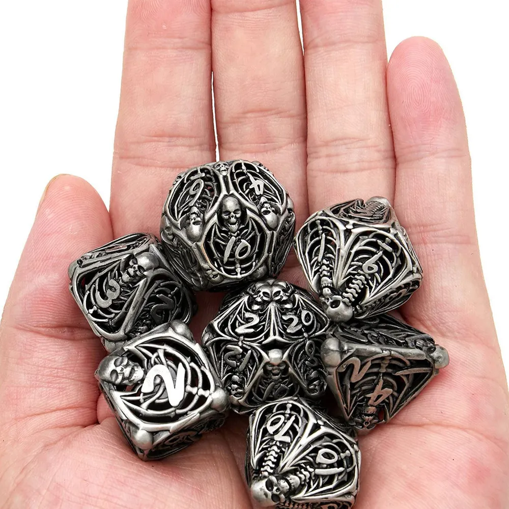 Custom logo Metal Hollow Skull RPG DND Dice set for Dungeon Dragon board game role-playing polyhedral digital dice