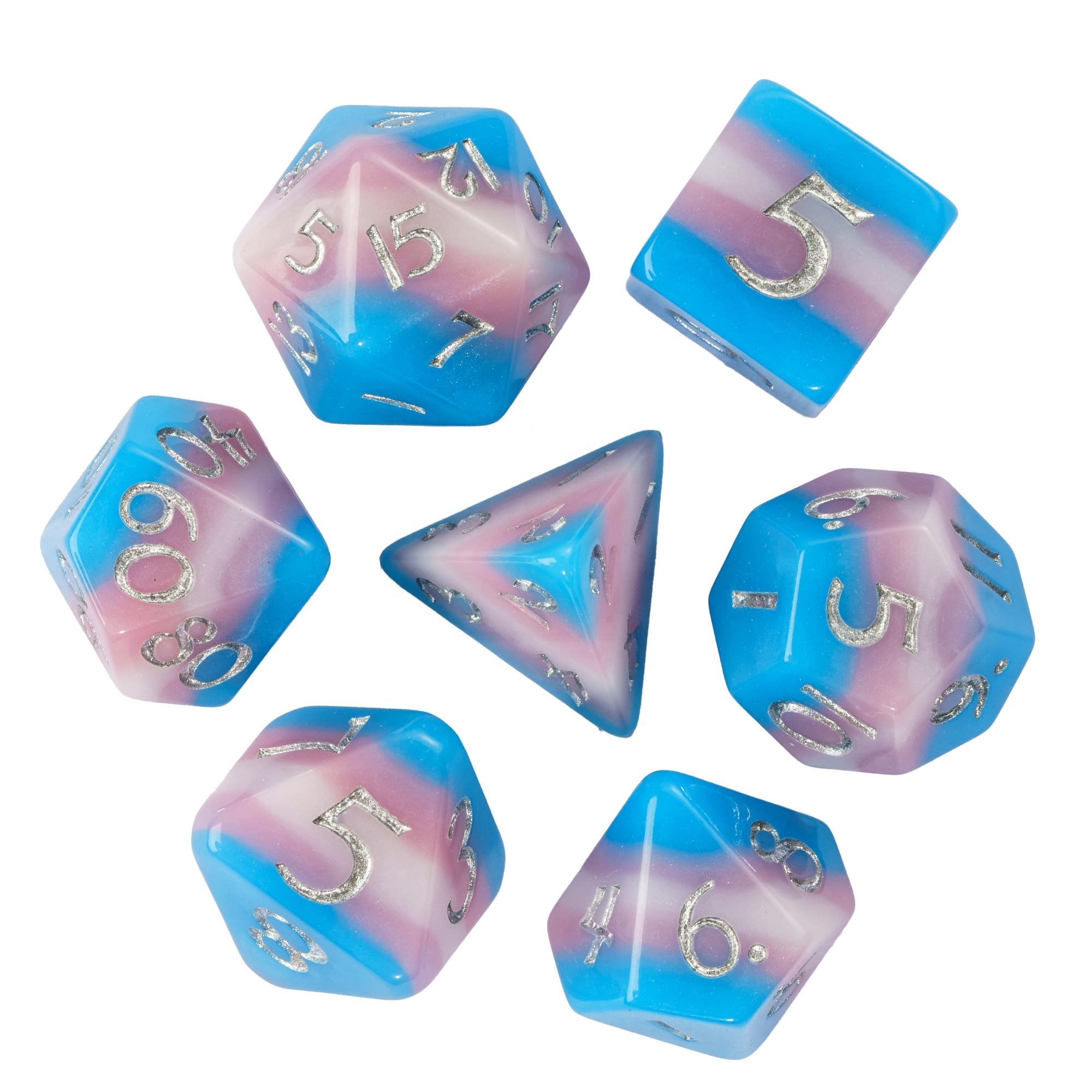 Udixi Plastic RPG Polyhedral Dungeons and Dragons d&d Resin Pink multi-layer Dice Set PRIDE FLAGS