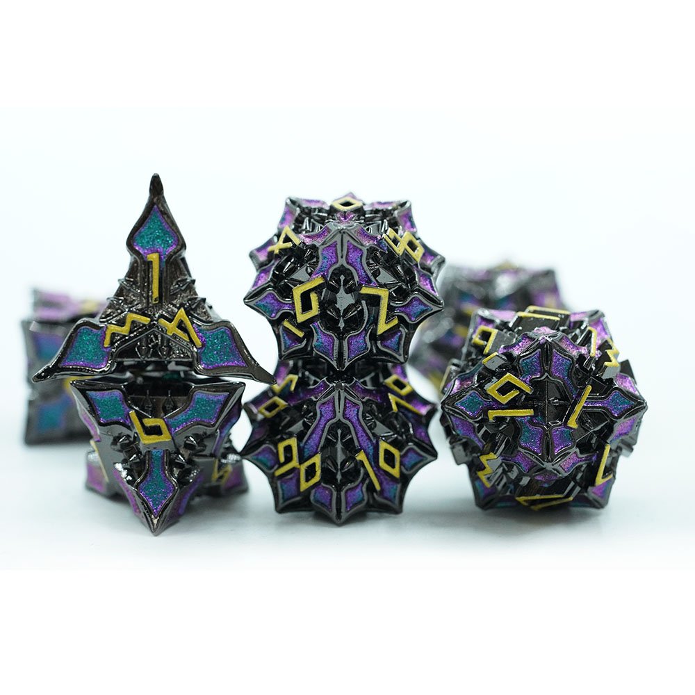 7pcs/set Custom Metal Dice Leaf Shape Gradient Colorful Mica DND Dice Set With Gold Number For RPG DND game