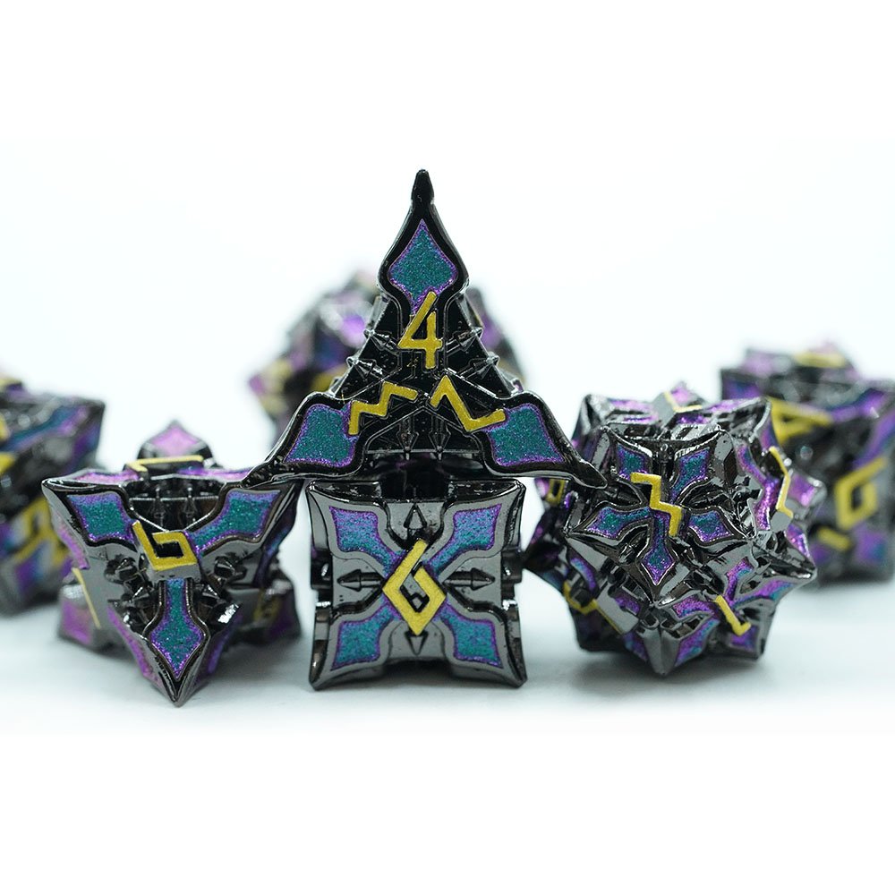 7pcs/set Custom Metal Dice Leaf Shape Gradient Colorful Mica DND Dice Set With Gold Number For RPG DND game