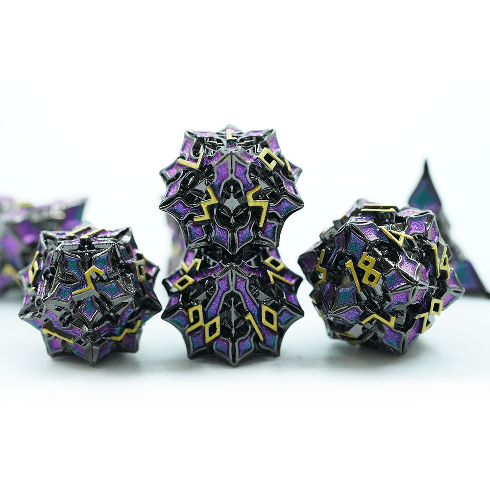 7pcs/set Custom Metal Dice Leaf Shape Gradient Colorful Mica DND Dice Set With Gold Number For RPG DND game