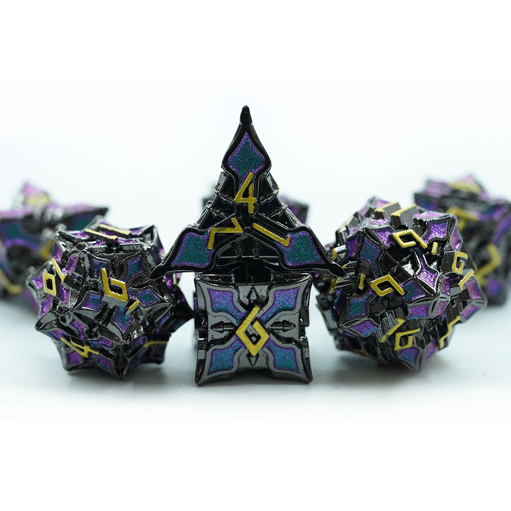 7pcs/set Custom Metal Dice Leaf Shape Gradient Colorful Mica DND Dice Set With Gold Number For RPG DND game