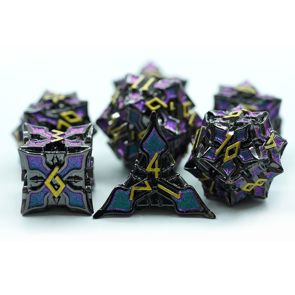 7pcs/set Custom Metal Dice Leaf Shape Gradient Colorful Mica DND Dice Set With Gold Number For RPG DND game