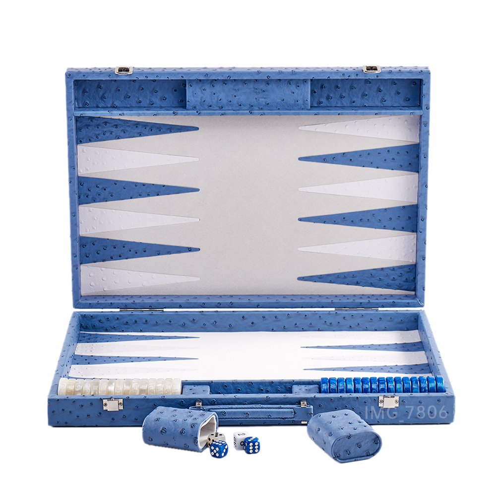 Factory Table Backgammon With Pieces And Dice Cup Personalized Ostrich Pu Leather Backgammon Board Game Set