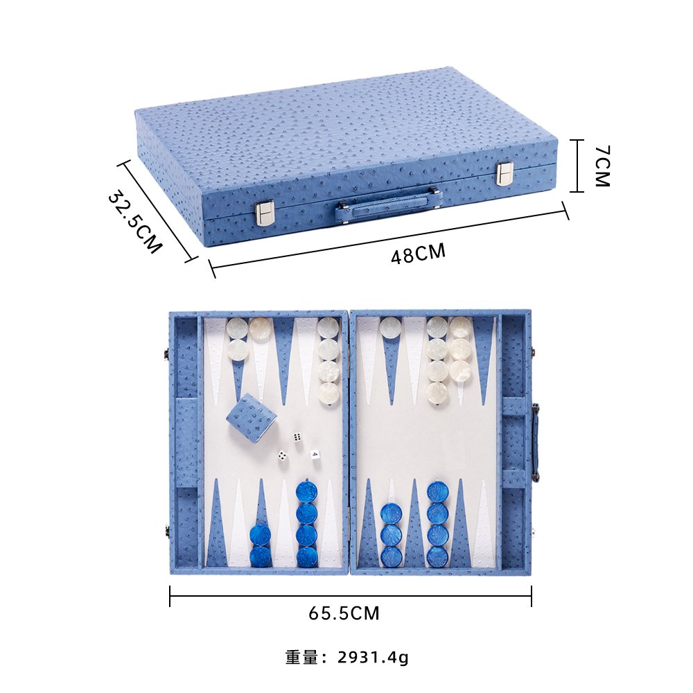 Factory Table Backgammon With Pieces And Dice Cup Personalized Ostrich Pu Leather Backgammon Board Game Set
