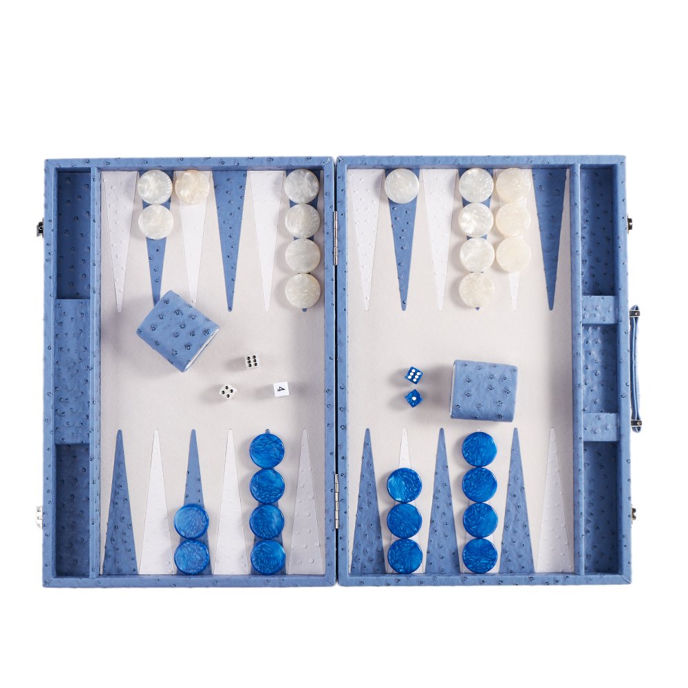 Factory Table Backgammon With Pieces And Dice Cup Personalized Ostrich Pu Leather Backgammon Board Game Set