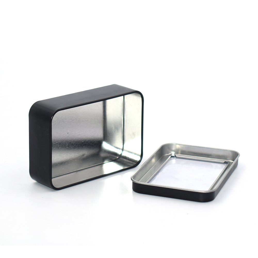 Rectangular Rectangle Dice Gift Packaging Black Matte Hinged Empty Metal Tin Containers Cans Box with Clear Window Lids