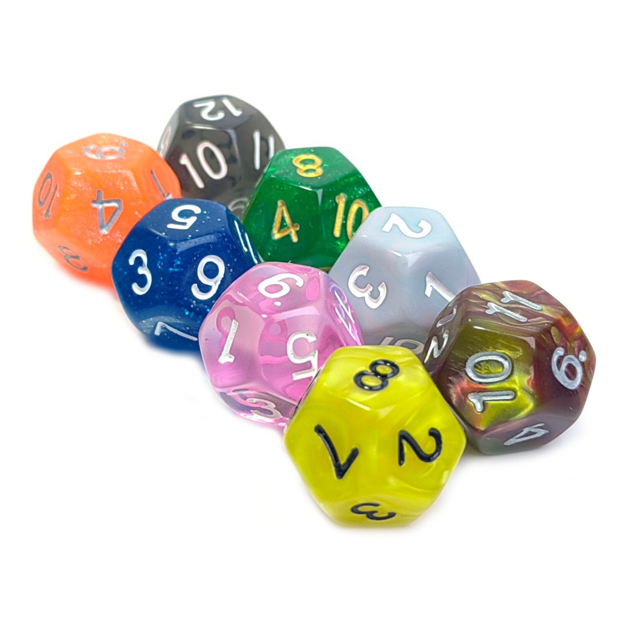 New Style Personalized Wholesale D12 rounded corners custom glitter dice dnd acrylic dice for Role Playing Games dice