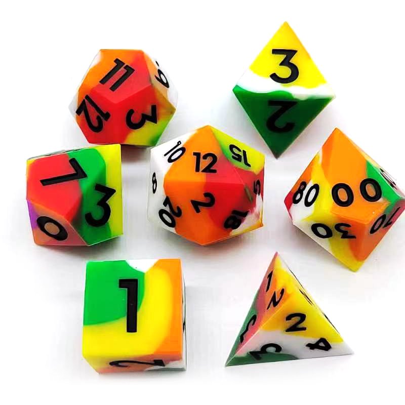 Custom Logo Black Multicolor font Dice DND RPG Board Games d&d Dice Set Polyhedral Acrylic Plastic Dice