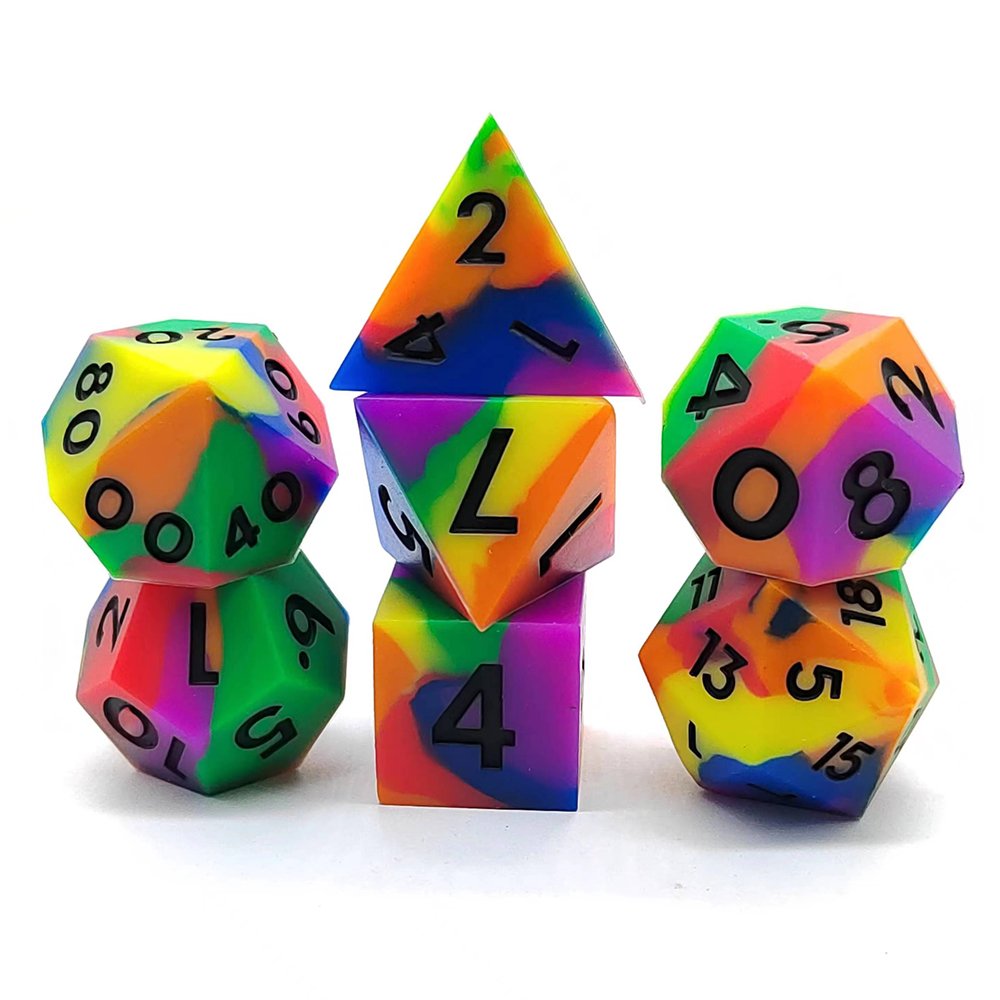 Custom Logo Black Multicolor font Dice DND RPG Board Games d&d Dice Set Polyhedral Acrylic Plastic Dice