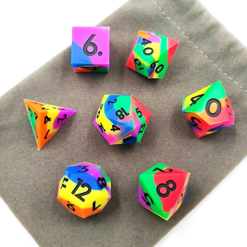 Custom Logo Black Multicolor font Dice DND RPG Board Games d&d Dice Set Polyhedral Acrylic Plastic Dice