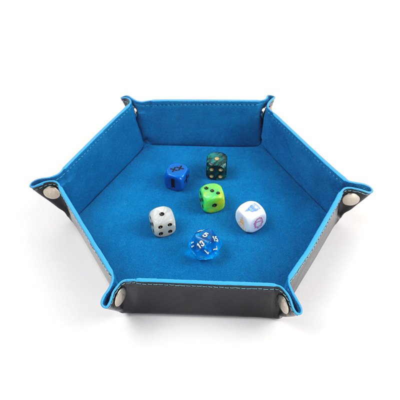 Wholesale Foldable Storage Box Dice Table Game Accessories PU Hexagonal Velvet Cloth Leather Dice Tray