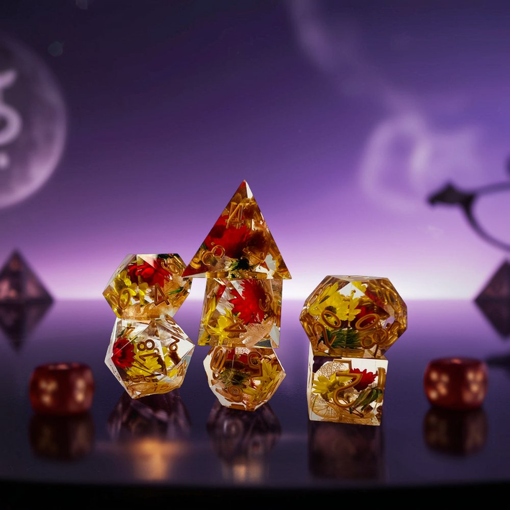 Epoxy Dice Polyhedral Plastic Dnd Rpg Dice Tabletop Games Dungeons And Dragons Resin Dried Flowers Dice Set