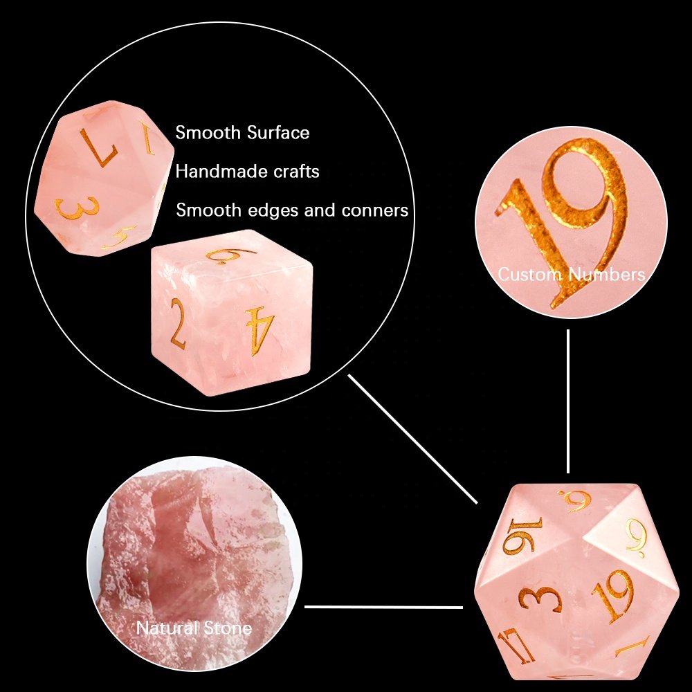 Wholesale Customized Semi-Precious Gemstone Polyhedral Dice Set Natural Stone Dice Dungeons and Dragons RPG Dnd Dice