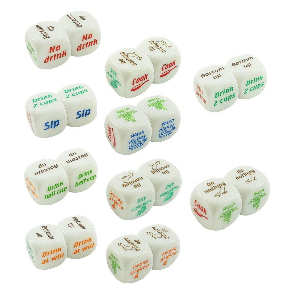 Professinal 20mm white dice colorfu print of drink decider dice custom logo for party game wine drink opportunity decision maker
