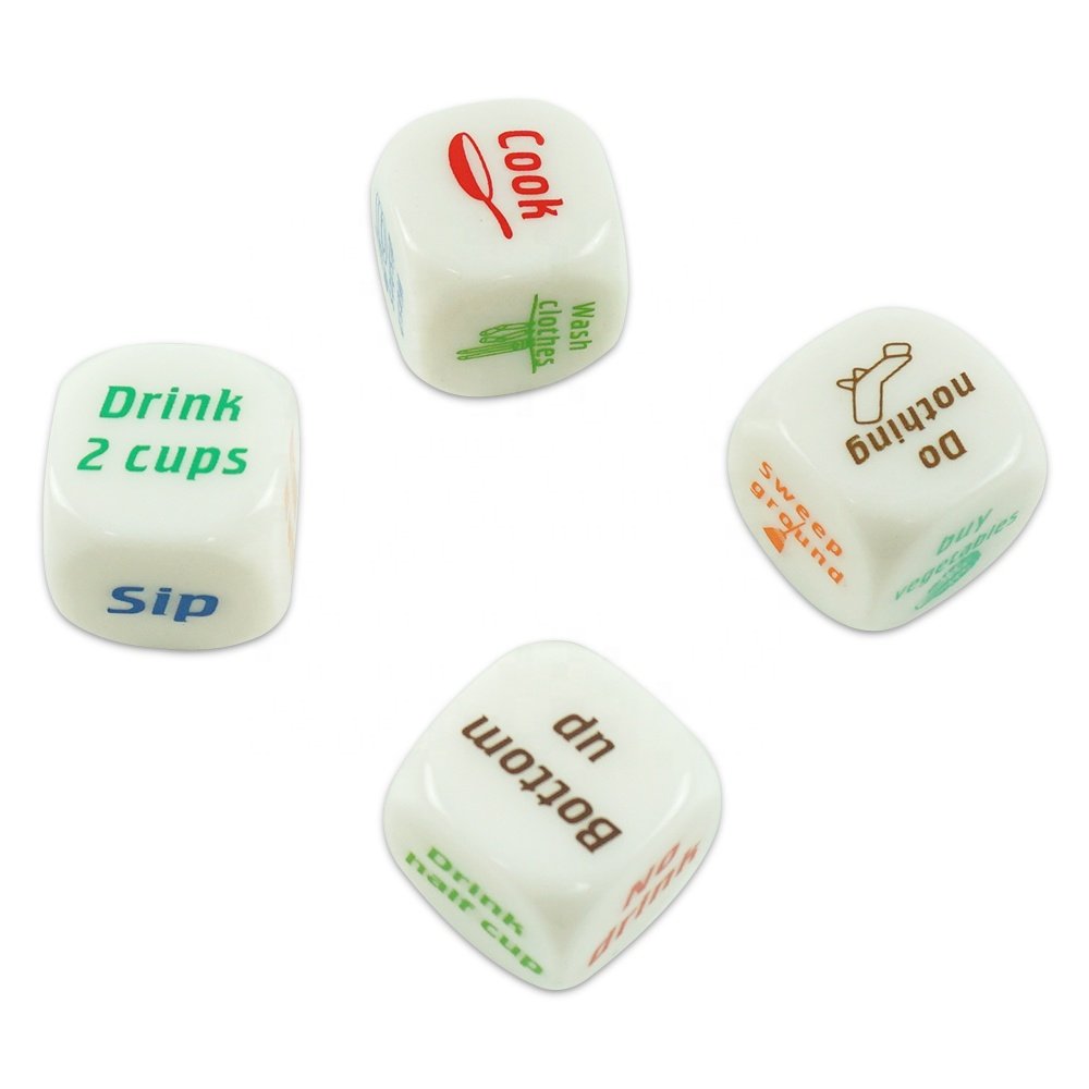 Professinal 20mm white dice colorfu print of drink decider dice custom logo for party game wine drink opportunity decision maker