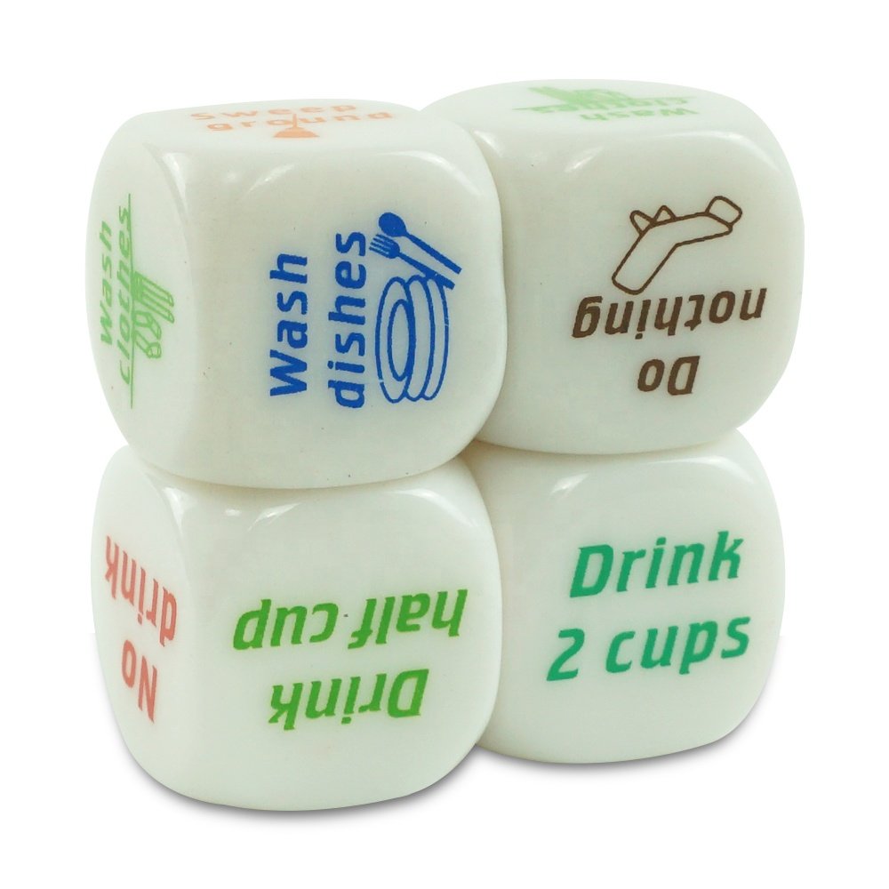 Professinal 20mm white dice colorfu print of drink decider dice custom logo for party game wine drink opportunity decision maker
