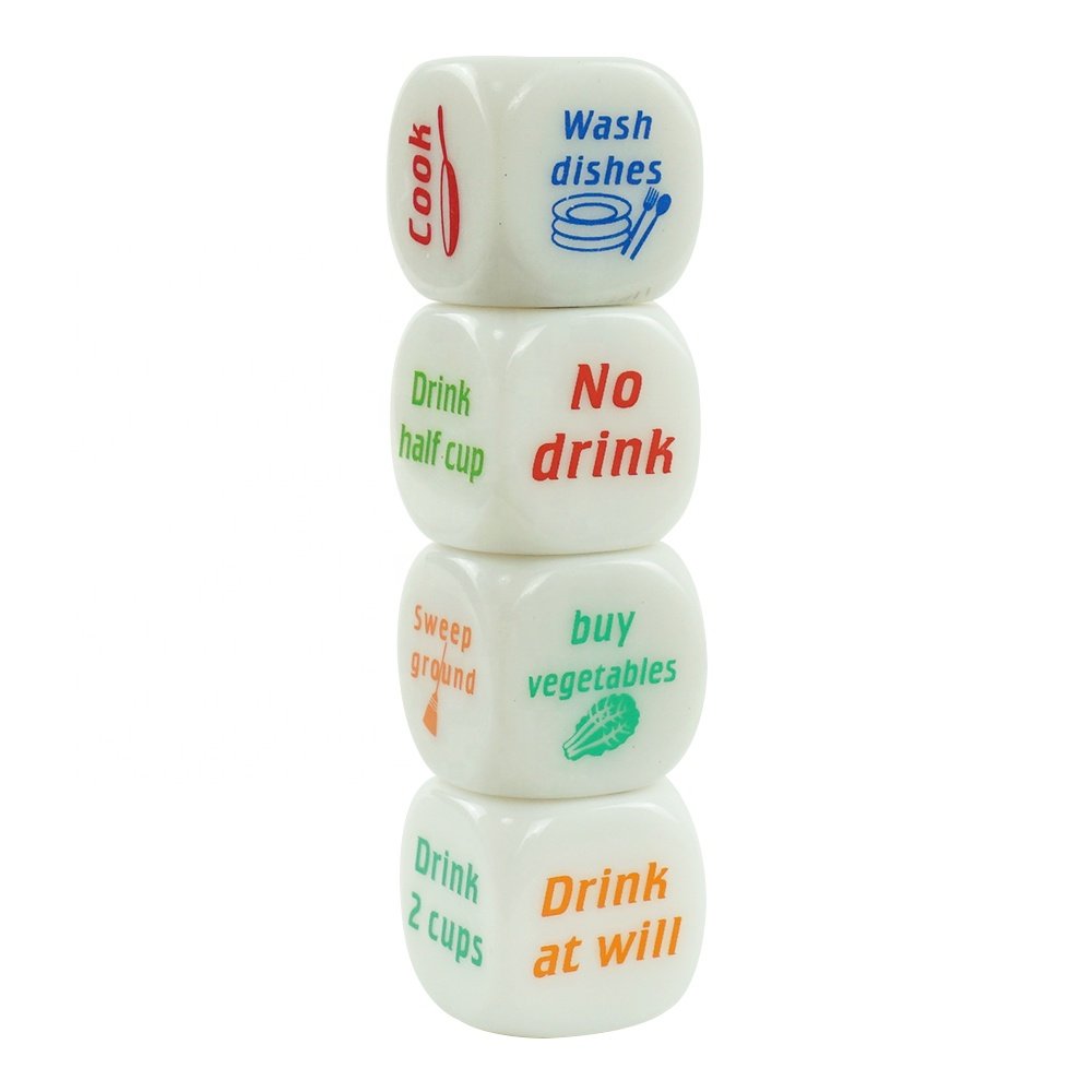 Professinal 20mm white dice colorfu print of drink decider dice custom logo for party game wine drink opportunity decision maker