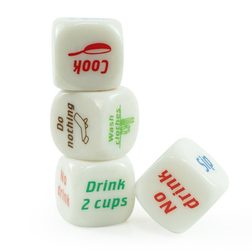 Professinal 20mm white dice colorfu print of drink decider dice custom logo for party game wine drink opportunity decision maker