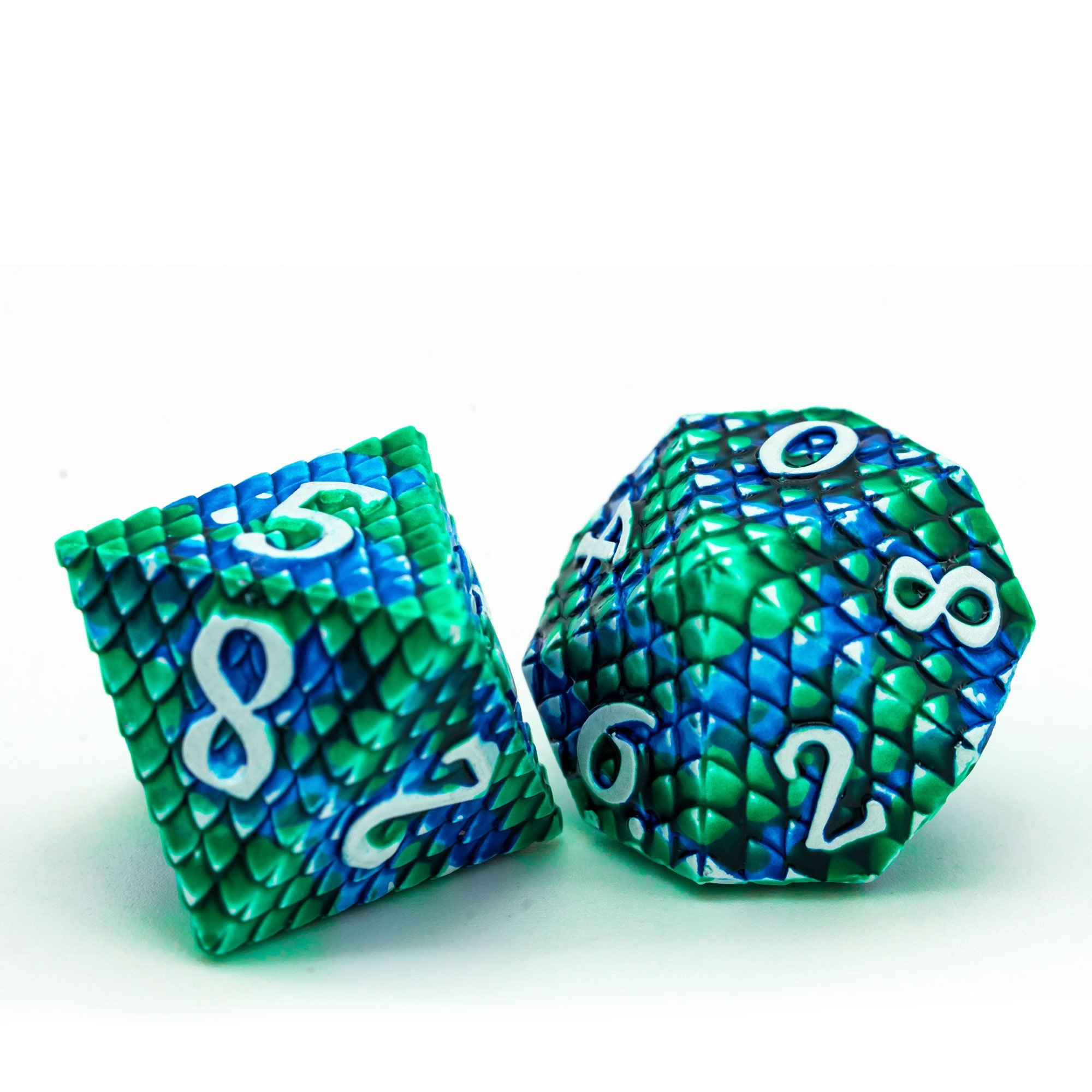 Udixi Polyhedral RPG Metal dungeons and dragons custom logo Dice Set Dragon Scale Blue&Green