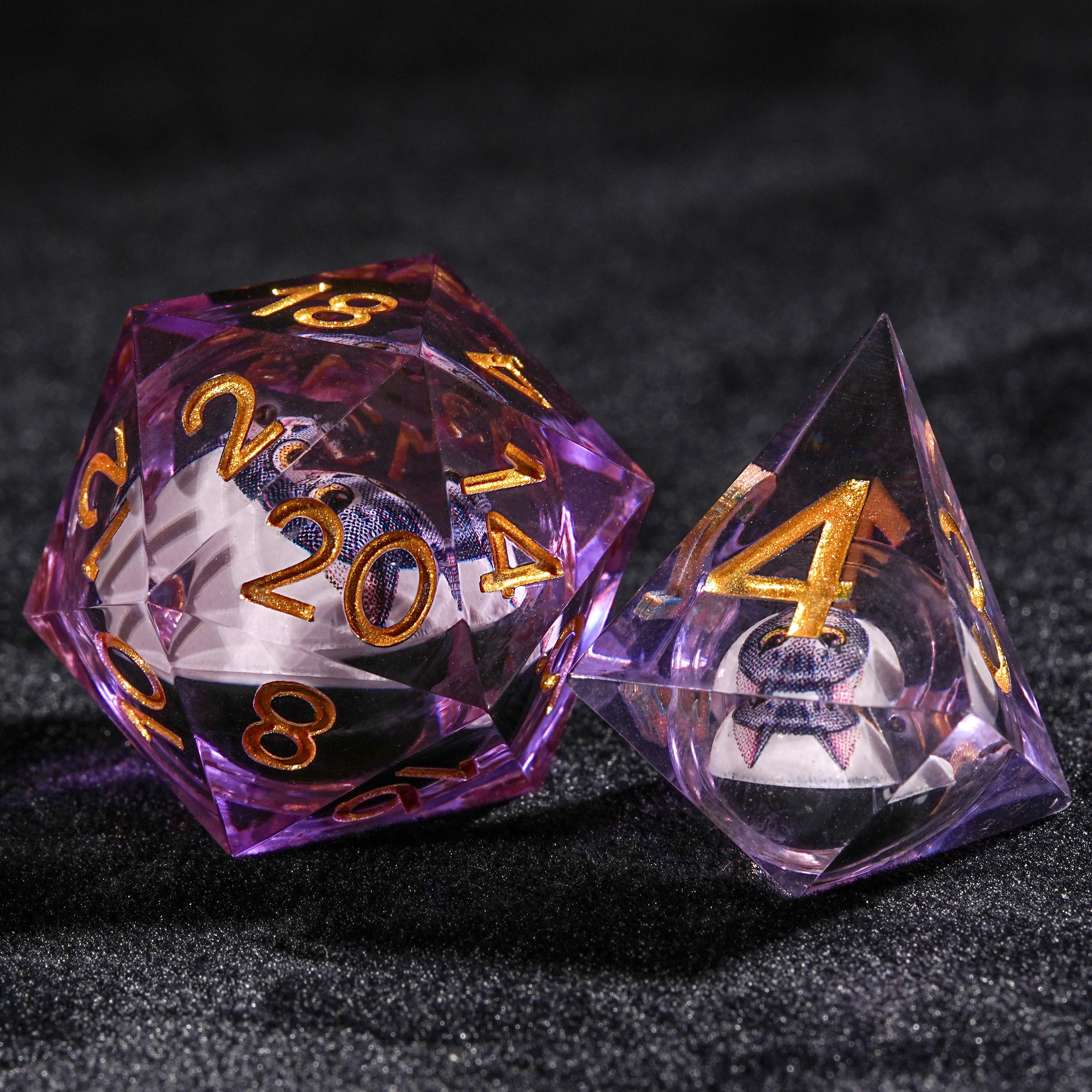 7Pcs Liquid Cat Dice Purple Resin Polyhedral Dice For DND Role Games Playing Collection Set