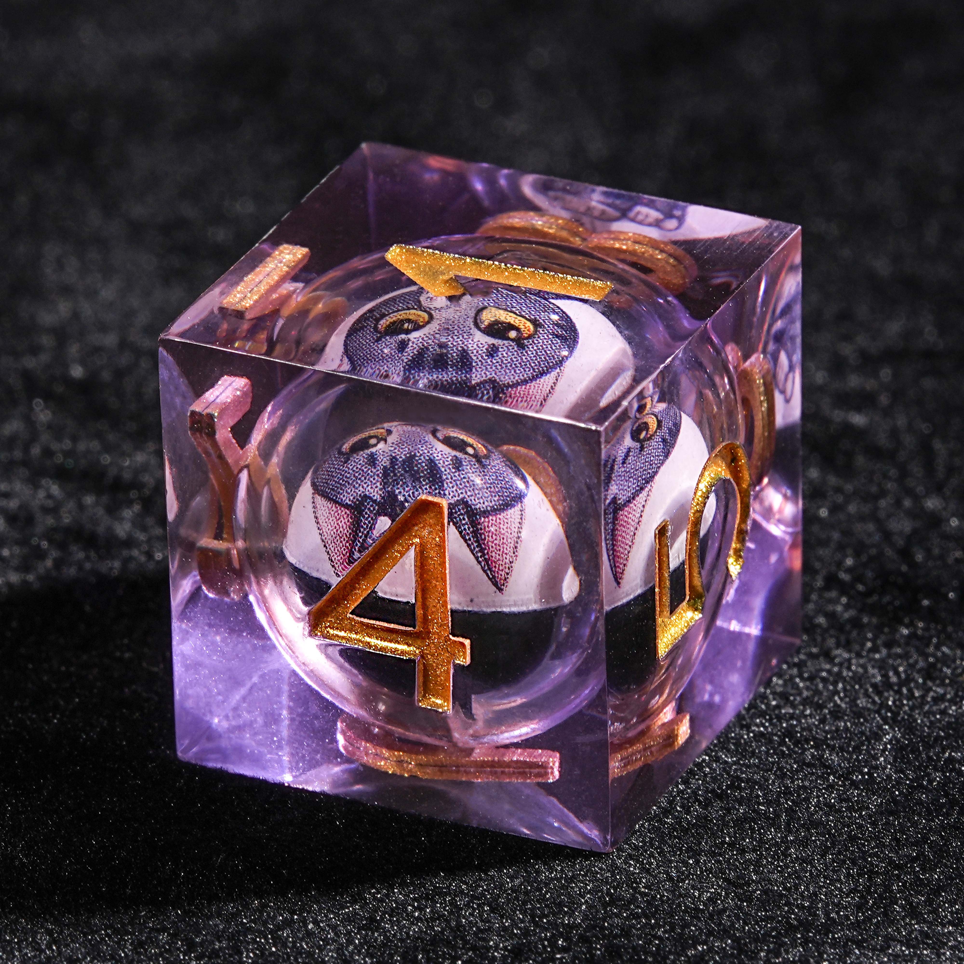 7Pcs Liquid Cat Dice Purple Resin Polyhedral Dice For DND Role Games Playing Collection Set