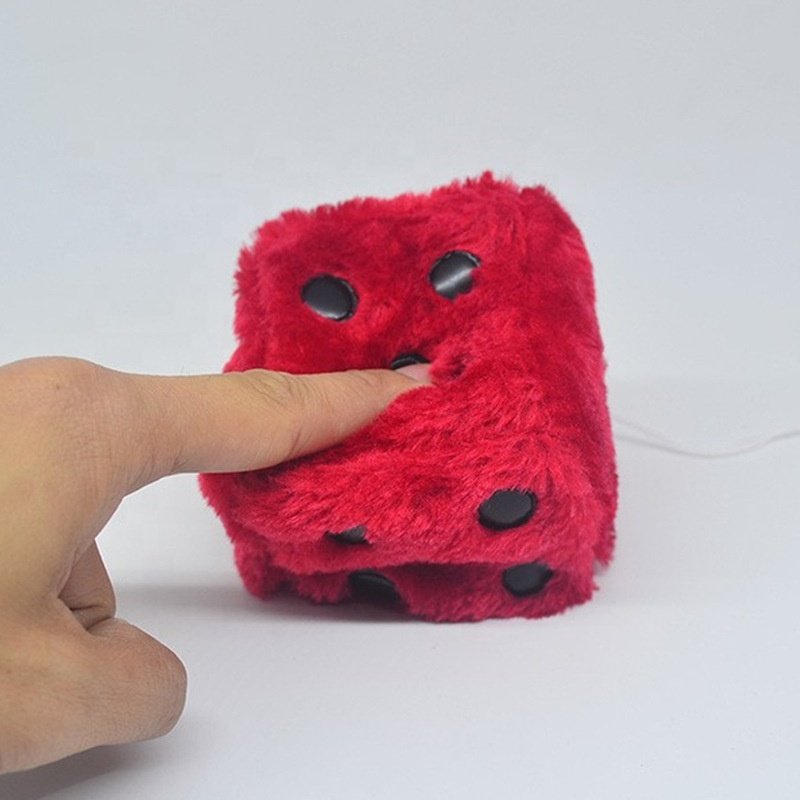 Super Soft 7.5cm long hair hot stamping dot dice plush toy cube pendant car hanging Stuffed dice Toys
