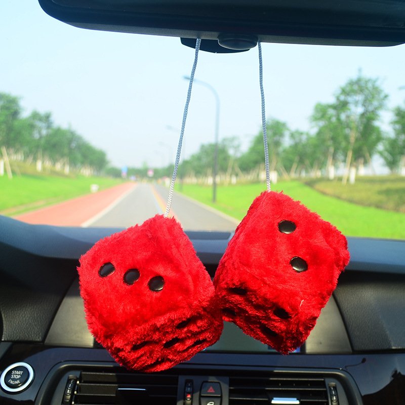 Super Soft 7.5cm long hair hot stamping dot dice plush toy cube pendant car hanging Stuffed dice Toys