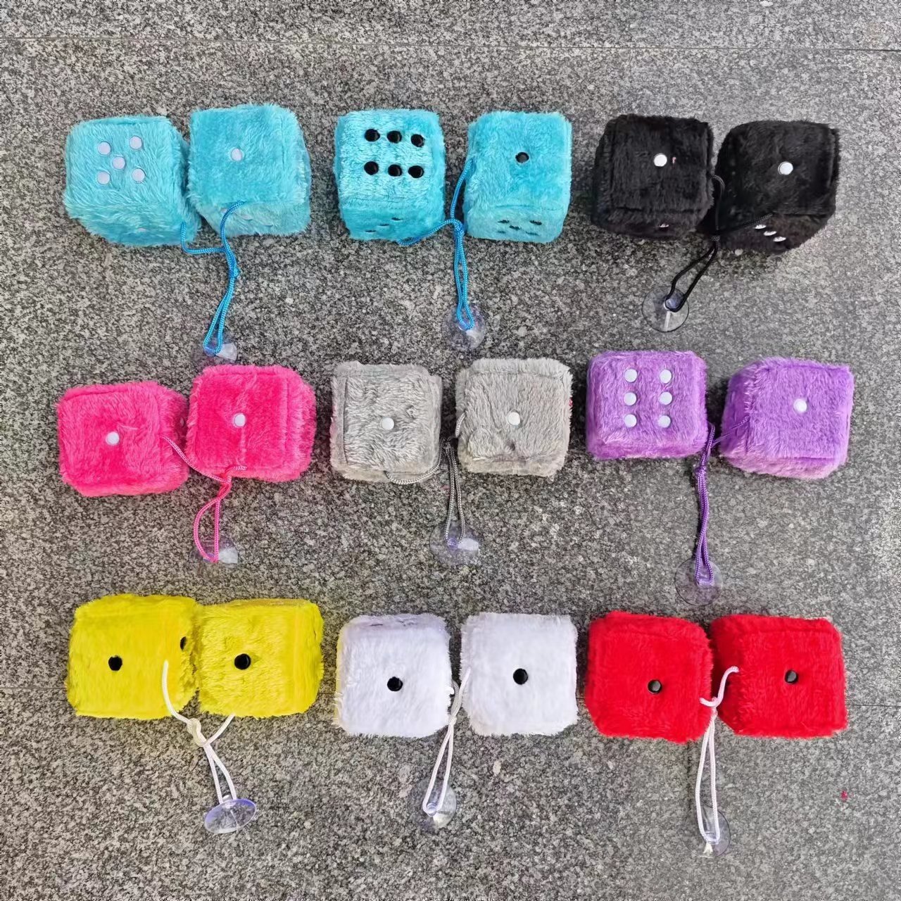 Super Soft 7.5cm long hair hot stamping dot dice plush toy cube pendant car hanging Stuffed dice Toys