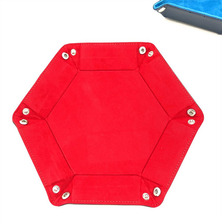 Portable PU Leather Hexagonal Dice Tray Collapsible Dice Pad and Holder