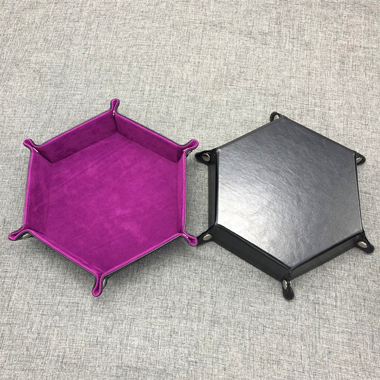 Portable PU Leather Hexagonal Dice Tray Collapsible Dice Pad and Holder