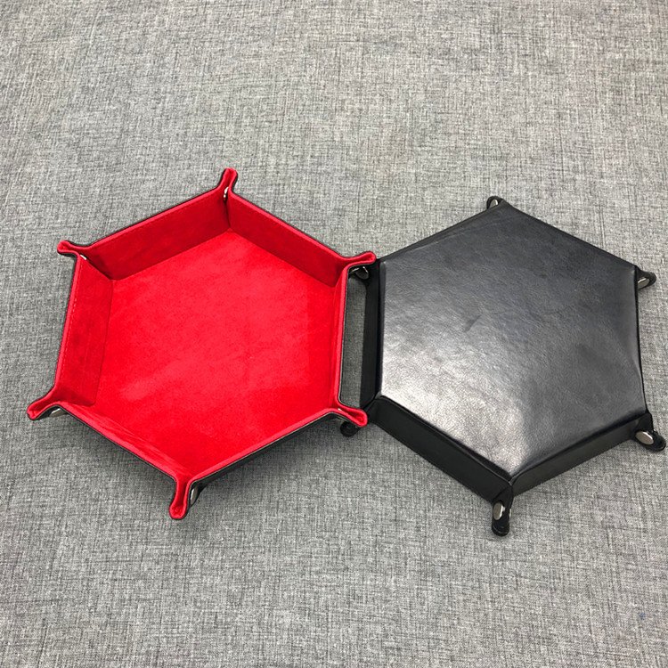 Portable PU Leather Hexagonal Dice Tray Collapsible Dice Pad and Holder