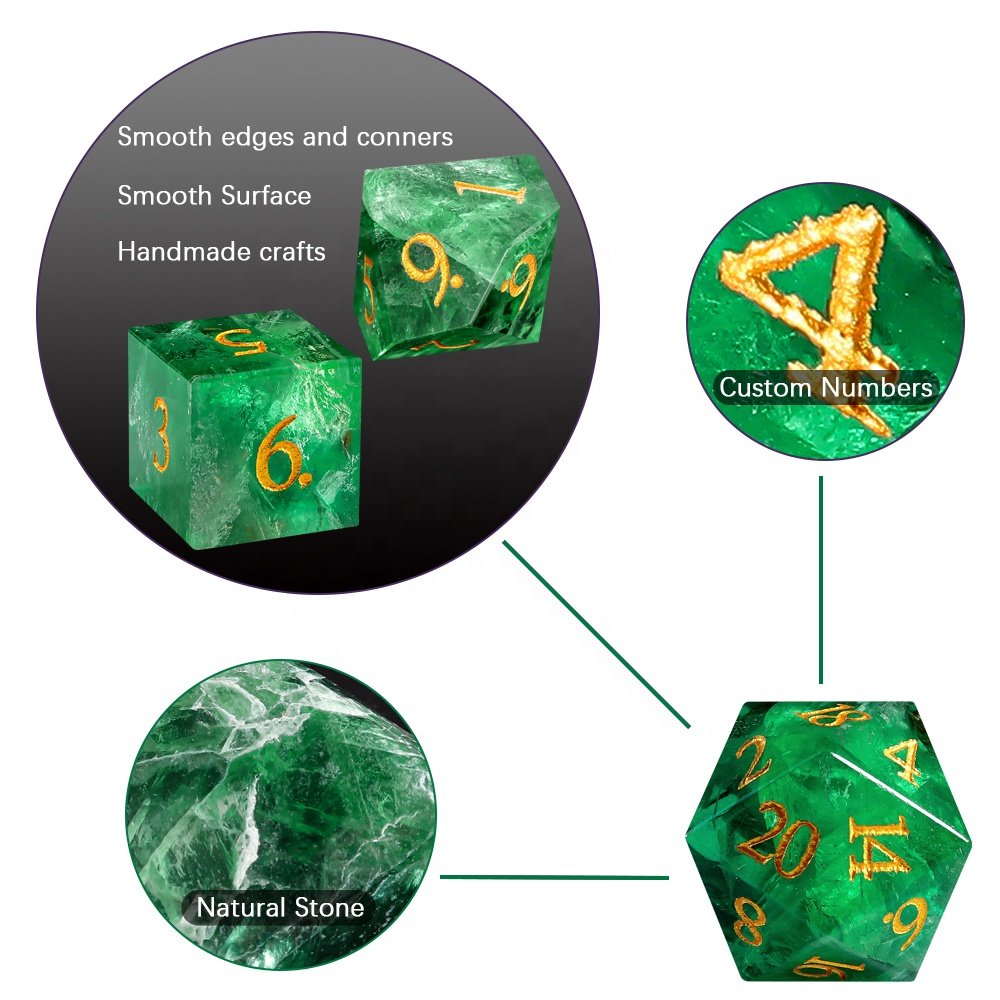 Custom Logo Dice Natural Green Fluorite RPG DND Dice Set